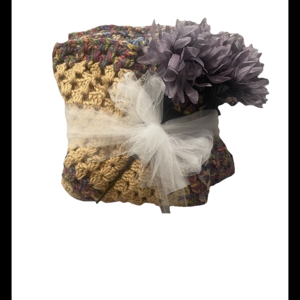 Elegant Multicolor Crochet throw with Purple Hues measures 46x46